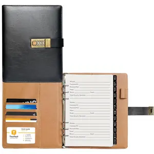 BTSFTOGET Lockable Password Book with Alphabetical Tabs, 302 Pages Vintage Black PU Hardcover Internet Address & Password Organizer Logbook, A5 Refillable Pages Large Print 576 Entries, for Seniors