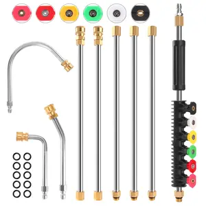 JERUIFOX Gutter Cleaning Tools From the Ground, 9 Pack 8 FT Pressure Washer Extension Wand, Power Washer Lance With 6 Pressure Washer Spray Nozzle Tips, 30°, 90°, 120° Gutter Cleaner Curved Rod, 4000 PSI