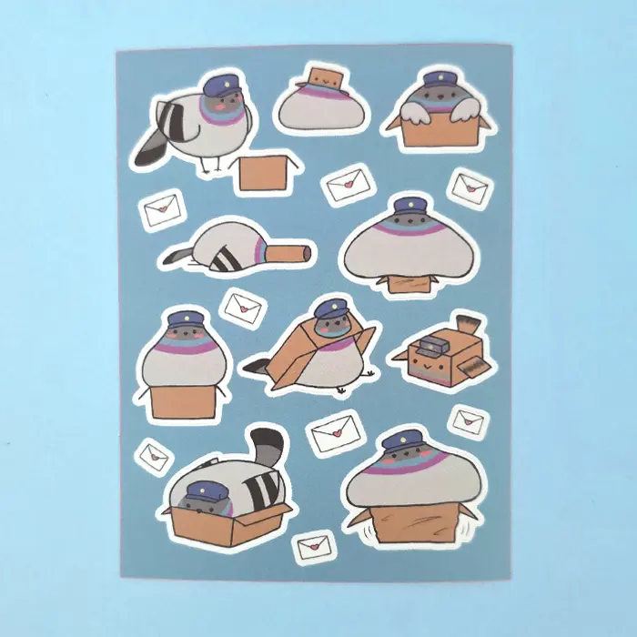 Sticker Sheet - Poe in a Box Poe the Pigeon