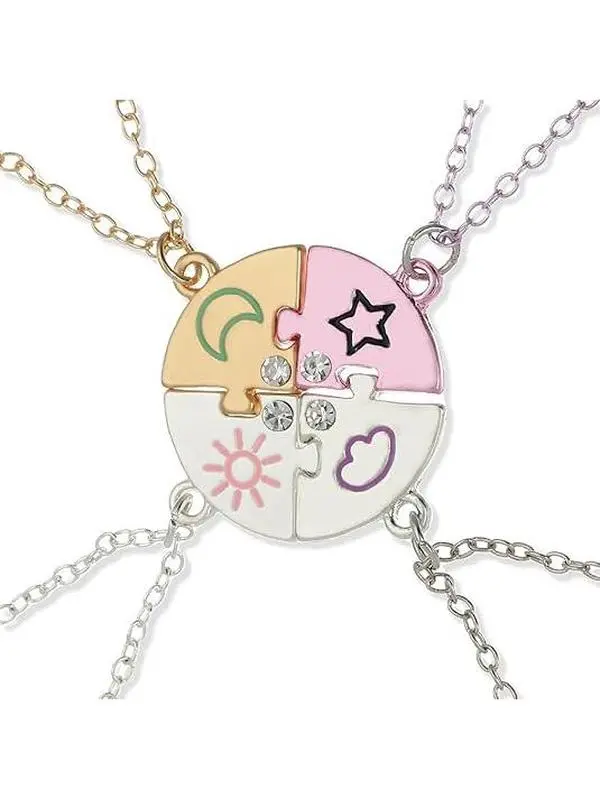 GleamJoy BFF Friendship Necklace - Heart Shape Chain & Link, 2/3/4-Piece Casual Costume Jewelry, Birthday Gift Ideas for Best Friends Bestie