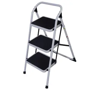 Home 3-Step Folding Iron Ladder Anti Slip Step Stool with Short Handrail Heavy Duty Kitchen Closet Access Step Ladder