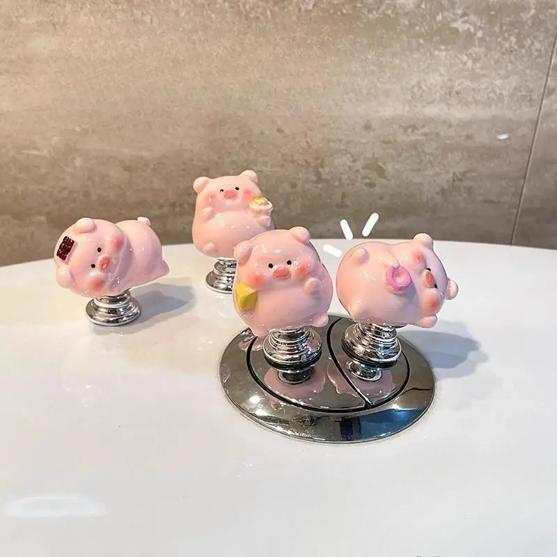 Pig Toilet Button Press For Long Nails,Universal Flush Sticker,No-Touch Sanitary Adhesive Bathroom-Cute Cabinet Pull Handle
