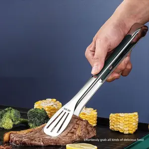 304 Stainless Steel Anti-Scald Cooking Tongs, Non-Slip Three-Line Design, Heat Resistant BBQ & Kitchen Tongs, Barbecue Utensils, Barbecue Accessories, Kitchenware, Suitable for Grilling, Frying, Serving