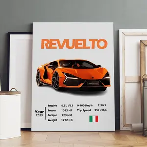 1 count wooden frame canvas, "Lamborghini Revuelto: Super running Engine" poster, cool car design decoration, fashion art corridor office mural, exquisite poster home decoration, ideal gift, HD, waterproof art