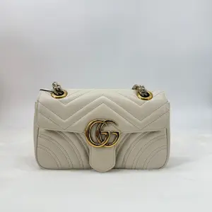 Pre-owned GUCCI Leather Shoulder Bags Calfskin Matelasse Mini GG Marmont White