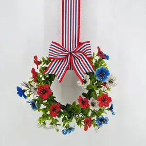 New Independence Day Bowknot Wreath Door Hanging Flag Wall Decor Holiday Prop Decoration Supplies, Patriotic Home Décor Accessories, Party Decoration