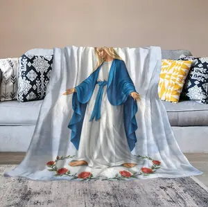 Elegant Virgin Mary Blanket ，Soft Warm Cozy  Elegant Virgin Mary Flannel Throw Blanket ,Inspirational Religious Gifts for Women Men Christian Catholic Faith Prayer Soft Cozy Flannel Throw Blankets for Bed Couch