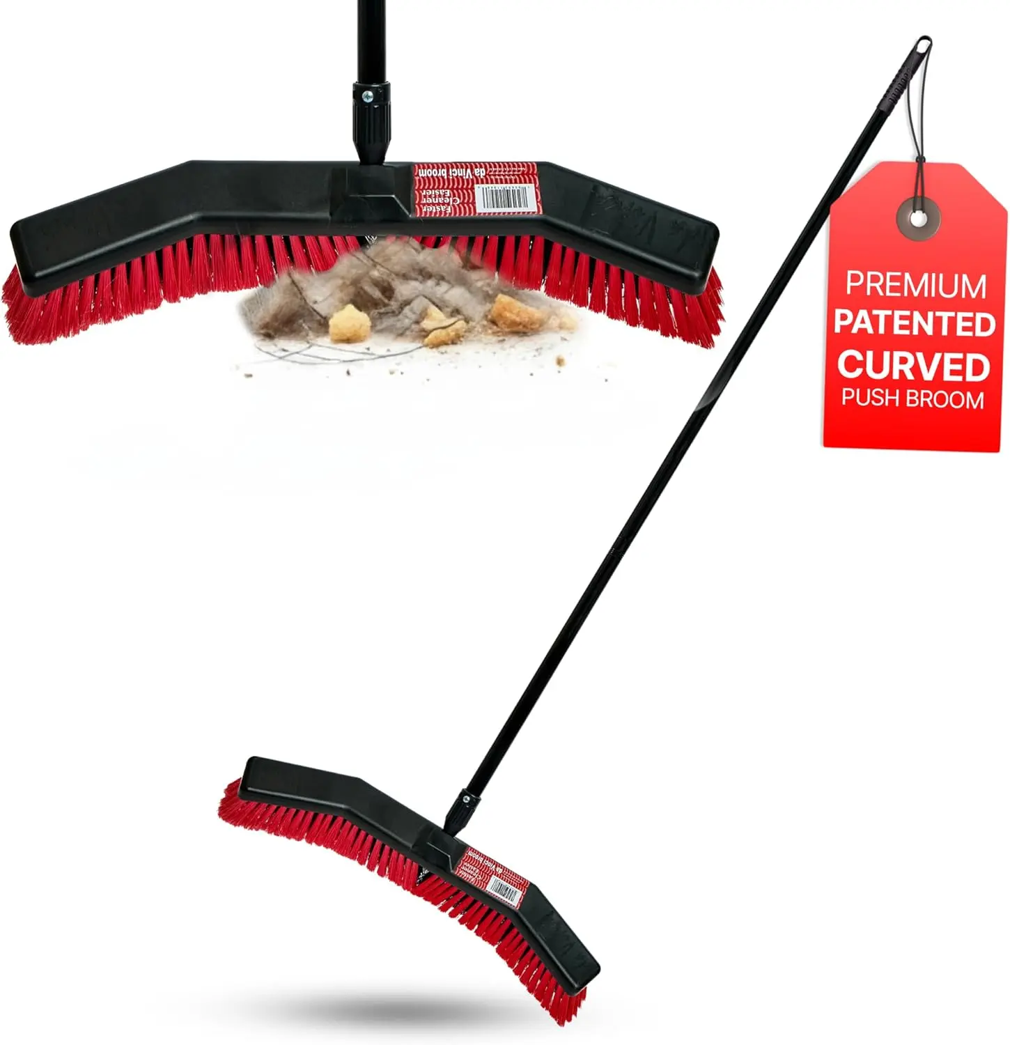 Da Vinci Shop Broom - Premium Patented Curved Push Broom with Alloy Steel Handles for Efficient Cleaning of Large Areas
