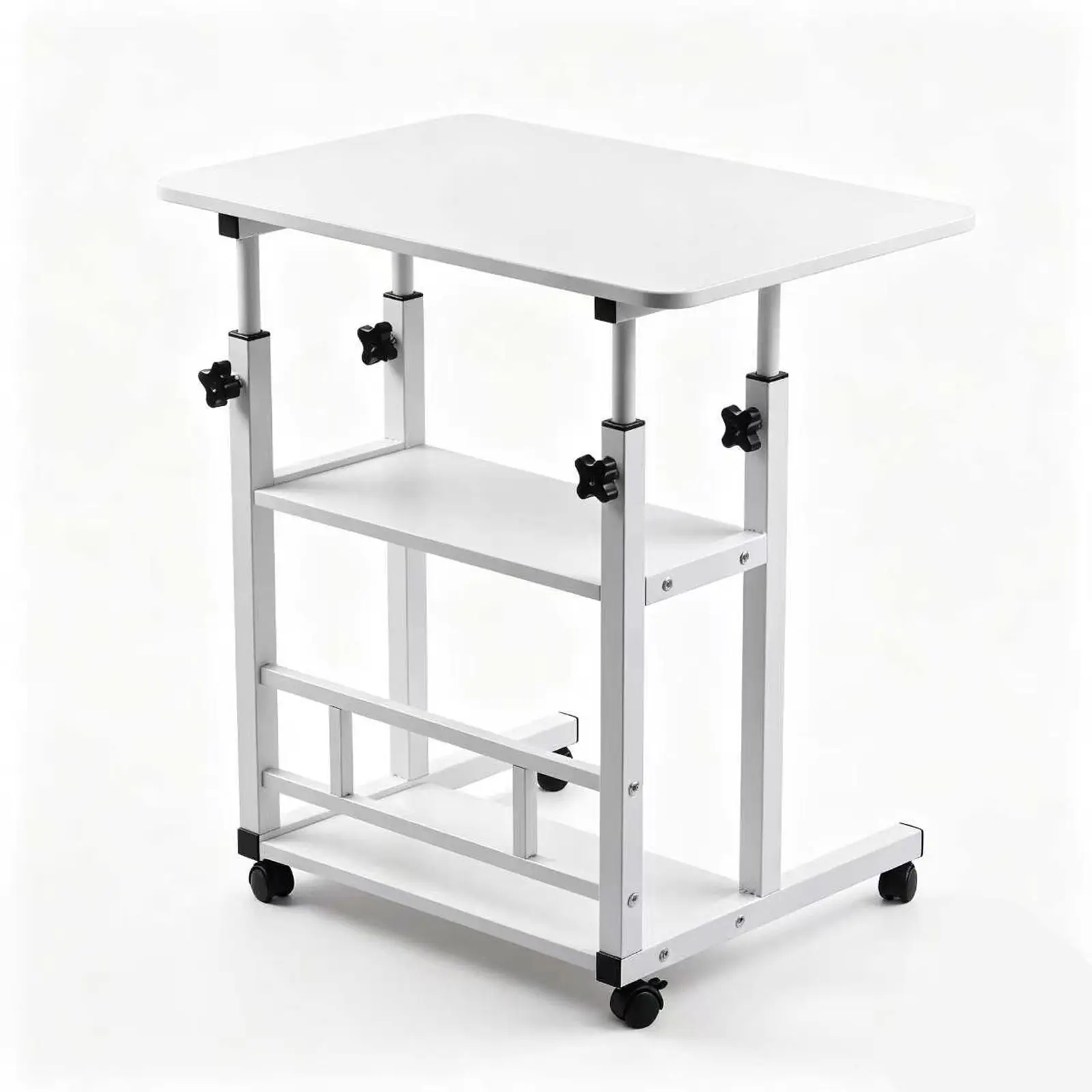 Standing and Sitting Desk Adjustable Height, 23.4"x15.5", Height 24.8"-35.2", White, Rolling Desk on Wheels, Adjustable Height Bedside Table, Small Computer Desk, Storage Shelves, For Bed & Sofa Home Office
