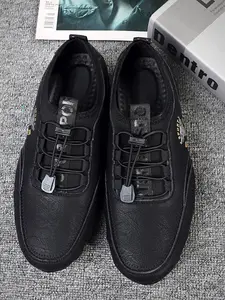 Hand-Stitched Trendy Men's Shoes, Casual PU Upper, Rubber Sole, Waterproof, All-Season, Less Than Ankle Height, Solid Pattern