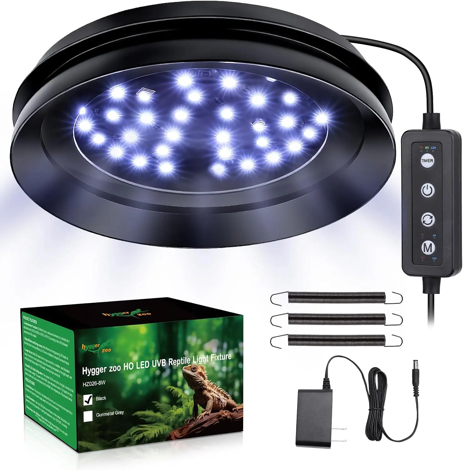 UVB Light for Reptiles with Dimming, LED UVB Light Bulb Fixture for Bearded Dragon Gecko Lizard Turtle Snake, Adjustable Brightness UVA UVB Lamp for Tropical & Desert Reptile Tank Accessories