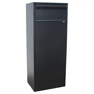 212 MAIN QualArc ALX-800-REAR-BK Allux 800 Weatherproof Durable Galvanized Steel Locking Mail Parcel Box with Rear Locking Retrieval Door, Black, Mail Storage Solution