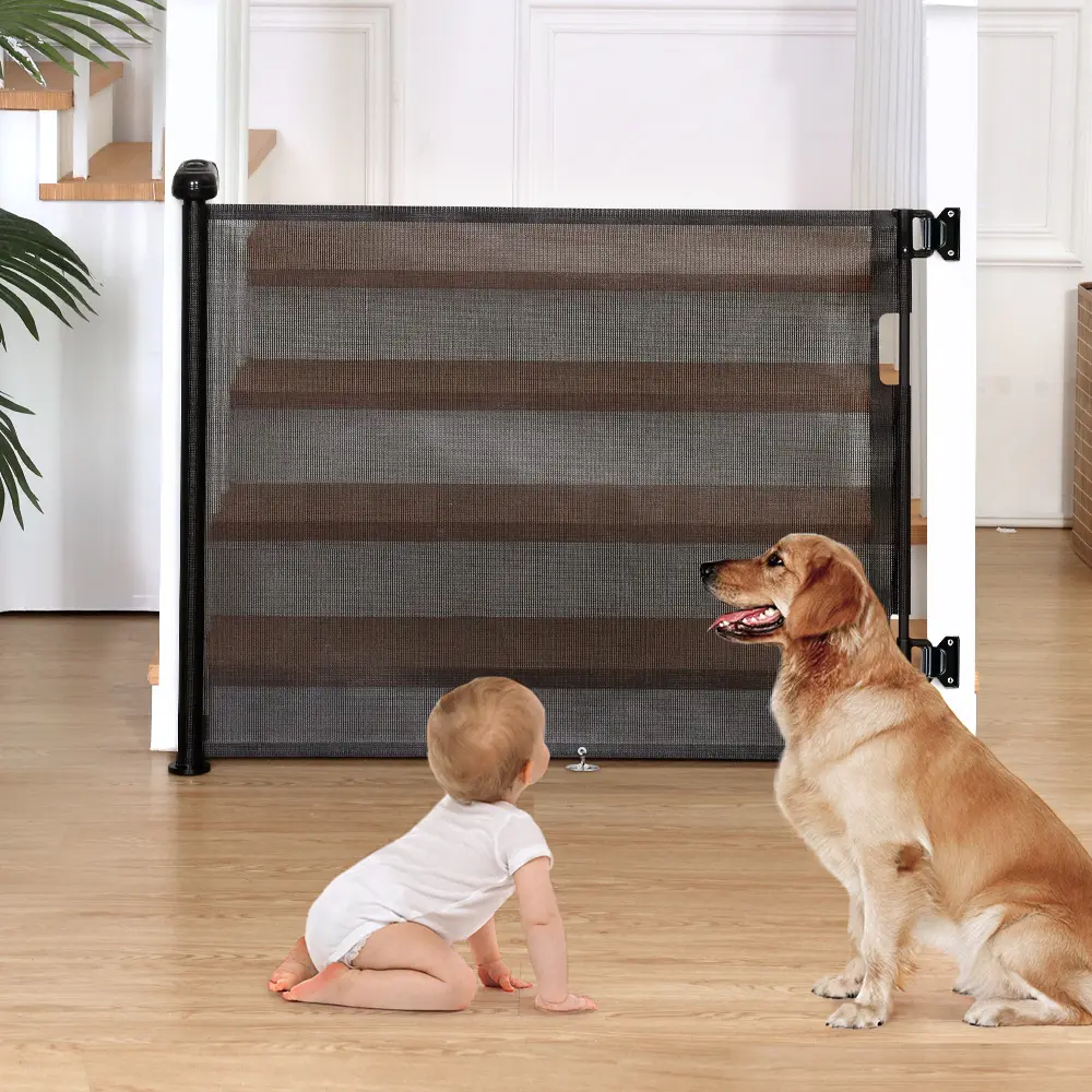 bioby Retractable Mesh Baby Gate - 33" Tall, Expands to 55"/71" Wide, for Stairs, Doorways, Hallway, 0-2 Years Infants/Pets, Easy Indoor/Outdoor Install, Child Proof Safety Barrier