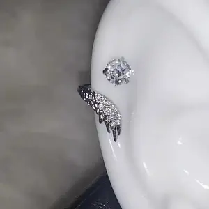 LATS 1pcs Silver Color Wing Ear Bone Nail for Women New Fashion Zircon Earrings Accessories Fashion Jewelry