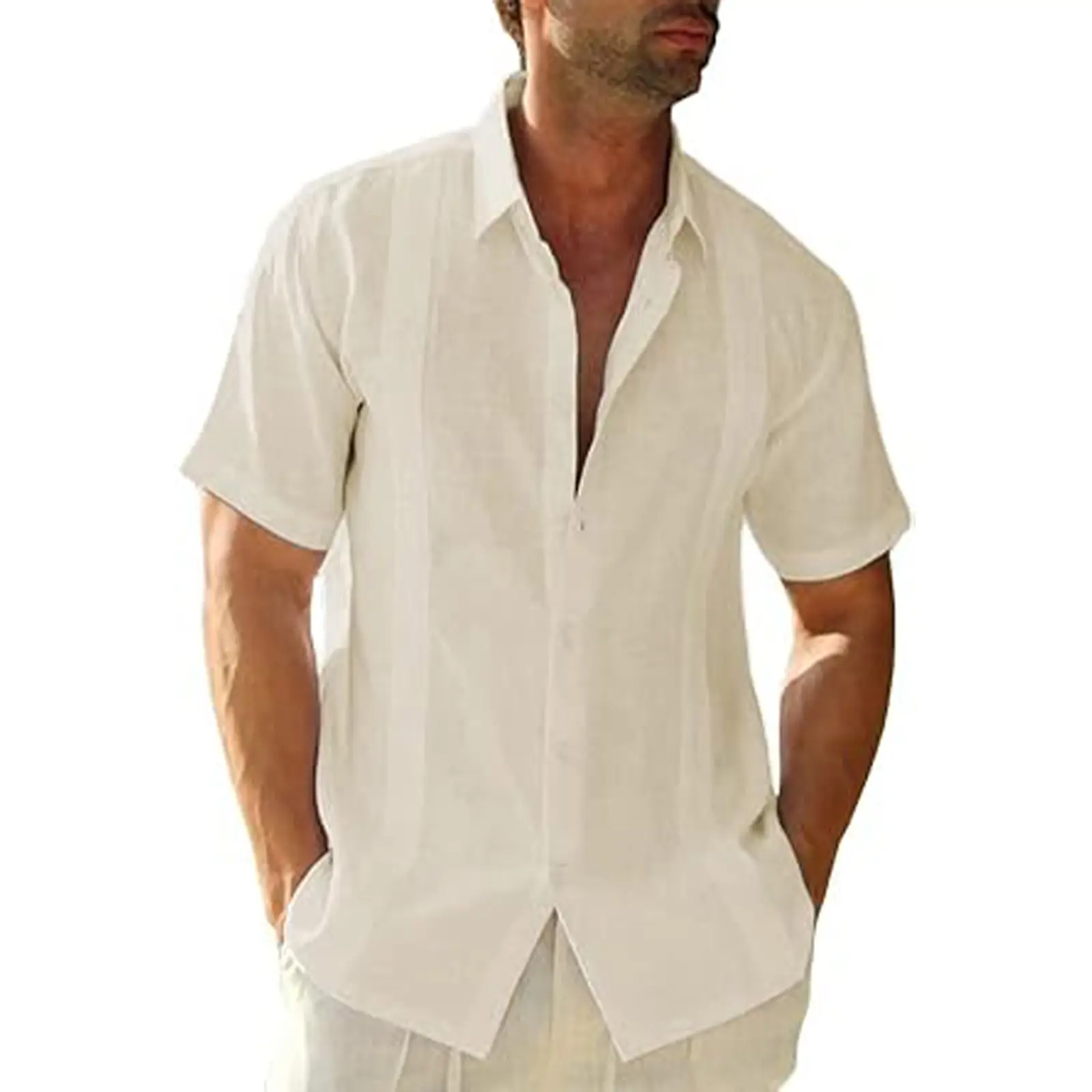 JEKAOYI Men's Cuban Casual Linen Cotton Button Down Short Sleeve Shirts Camp Guayabera Beach Tops