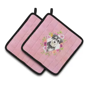 Carolines Treasures  7.5 x 7.5 in. Schnauzer No.2 Pink Flowers Pair of Pot Holders