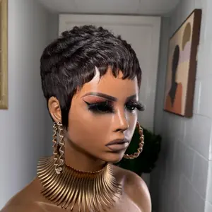 Short Wigs for Black Women Glueless Pixie Cut Human Hair Wigs with Bangs Natural Black Color Wear and Go Breathable Lightweight Wig for Everyday Use No Brand