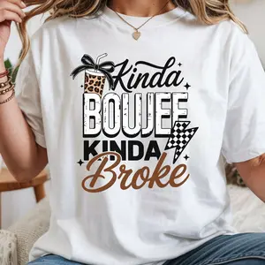 Boujee Broke Shirt – Funny Coffee Lover Graphic Tee, Trendy Leopard Print Boujee Tee