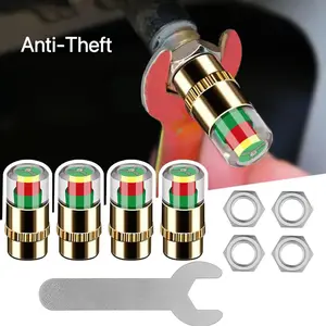 4 PCS Anti-Theft Tire Pressure Monitor Valve Stem Caps 2.4Bar 36PSI Car Tire Pressure Monitor Sensor Indicator with 3-Color Eye Alert Universal Valve Stem Caps for Cars Silver