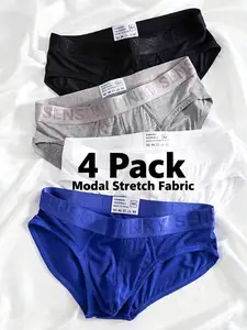 Men's Modal Triangle Underwear Set of 4, Breathable High Stretch Multi-Color Options, Soft Skin-Friendly All Season Fitted Briefs