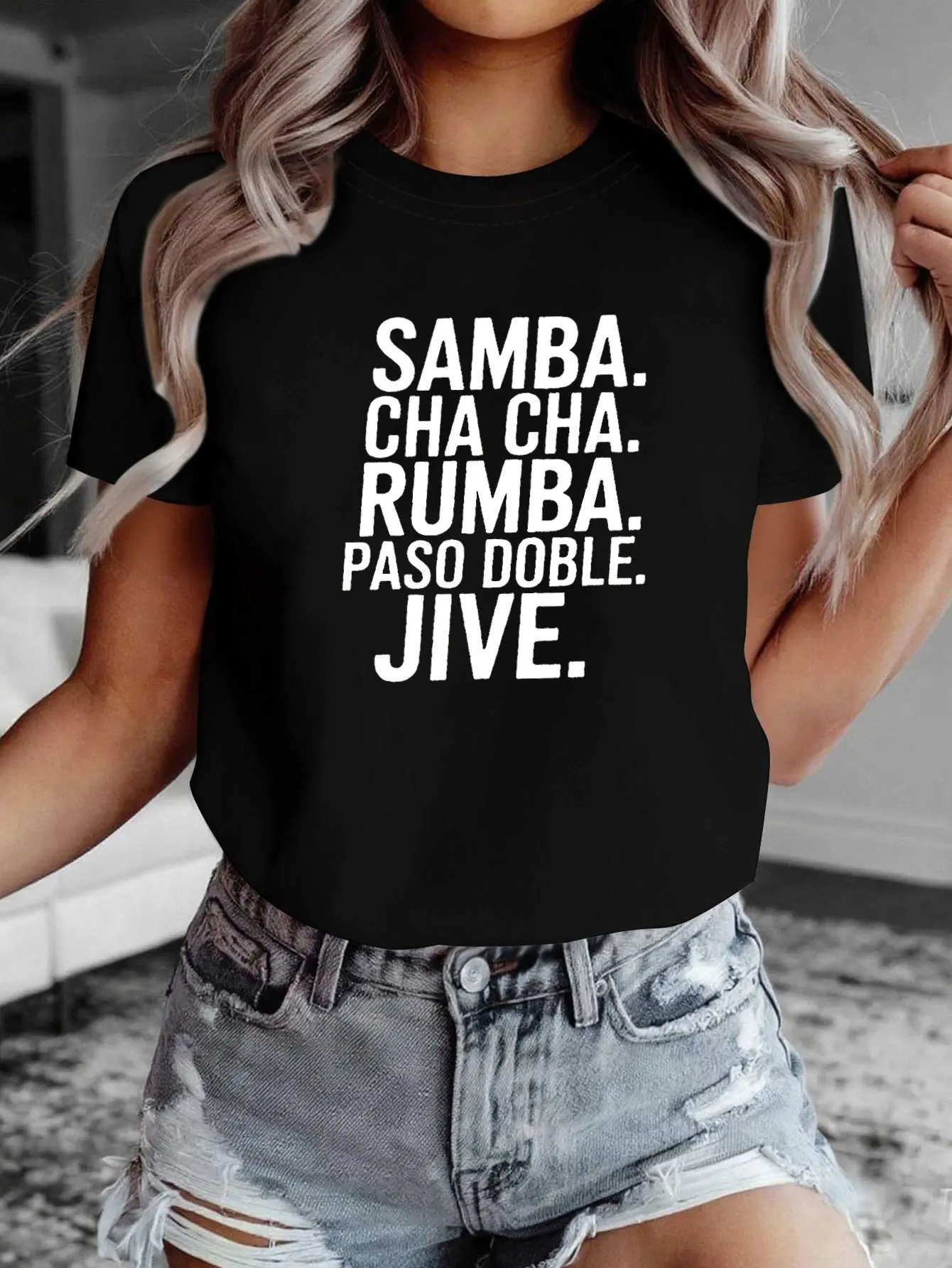 Samba Cha Cha Rumba Paso Doble Jive Letter Print W unisex soft cotton short sleeve t shirt, vintage graphic casual tee for men women teens, perfect birthday holiday gift for camping travel gym daily street casual wear