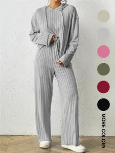 Women's Solid Drop Shoulder Long Sleeve Hoodie & Straight Leg Pants Two-piece Set, Casual Fashion Cozy Hooded Sweatshirt & Trousers for Daily Outdoor Wear, Women's Clothing for Fall & Winter, Womenswear