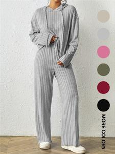 women's solid drop shoulder hoodie & straight leg pants two-piece set, casual fashion cozy hooded sweatshirt & trousers for daily outdoor wear, women's clothing for fall & winter