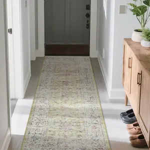 GARVEE Yellow 2x6ft Washable Retro Patterned Rugs - Foldable, Thin, Embossed Non-Slip Rugs for Indoor Use in Bedroom and Living Room