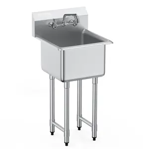 VEVOR Stainless Steel Prep & Utility Sink,  1 Compartment Free Standing Small Sink Include Faucet & legs, 18"x41" Commercial Single Bowl Sinks for Garage, Restaurant, Kitchen, Laundry, NSF Certified