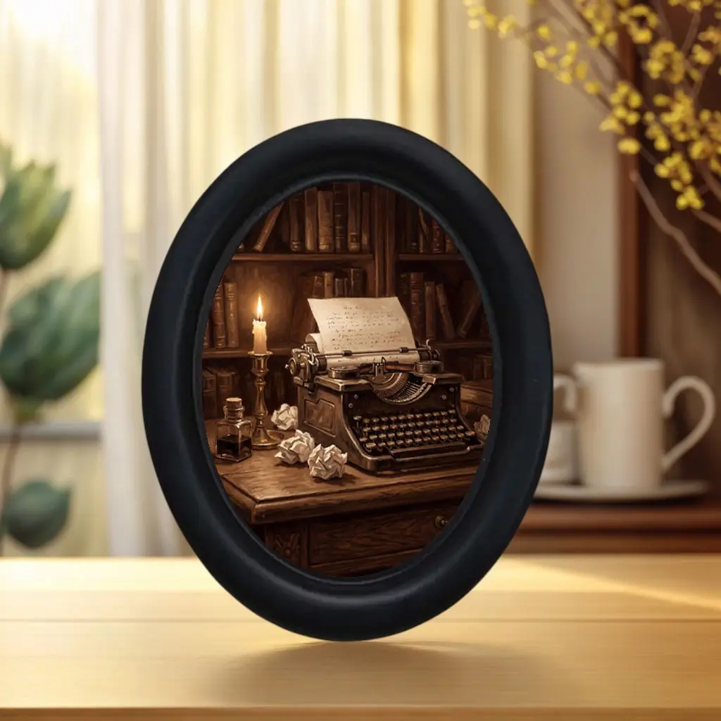 Vintage Typewriter Pattern Oval Frame, Retro Wall Art, American Vintage Desktop Decor, Perfect for Room Decoration