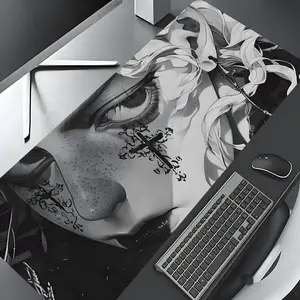 Dark Gothic Cross Pattern Mouse Pad, Rectangle Gaming Mouse Pad, Non-slip Rubber Base Keyboard Pad, Desk Decorative Keyboard Mat for Home Office, Stability, Desk Accessories