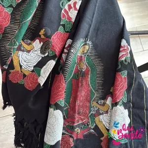 Traditional Virgen de Guadalupe Shawl Printed Que Bonito Mexican and Fashion