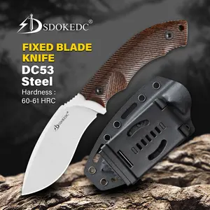SDOKEDC DC53 Steel Fixed Blade EDC Knife, Micarta Handle with Kydex Sheath, Portable Outdoor Camping Hiking Utility Knife