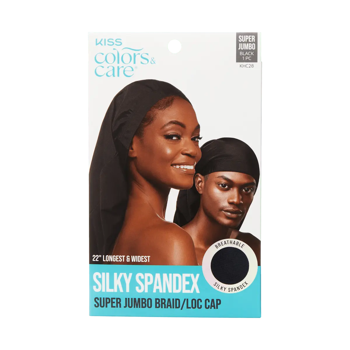 Kiss Colors & Care Silky Spandex Braid/Loc Cap - Black | Silk Bonnet, Sleep Bonnet, Super Jumbo, Hair Accessories
