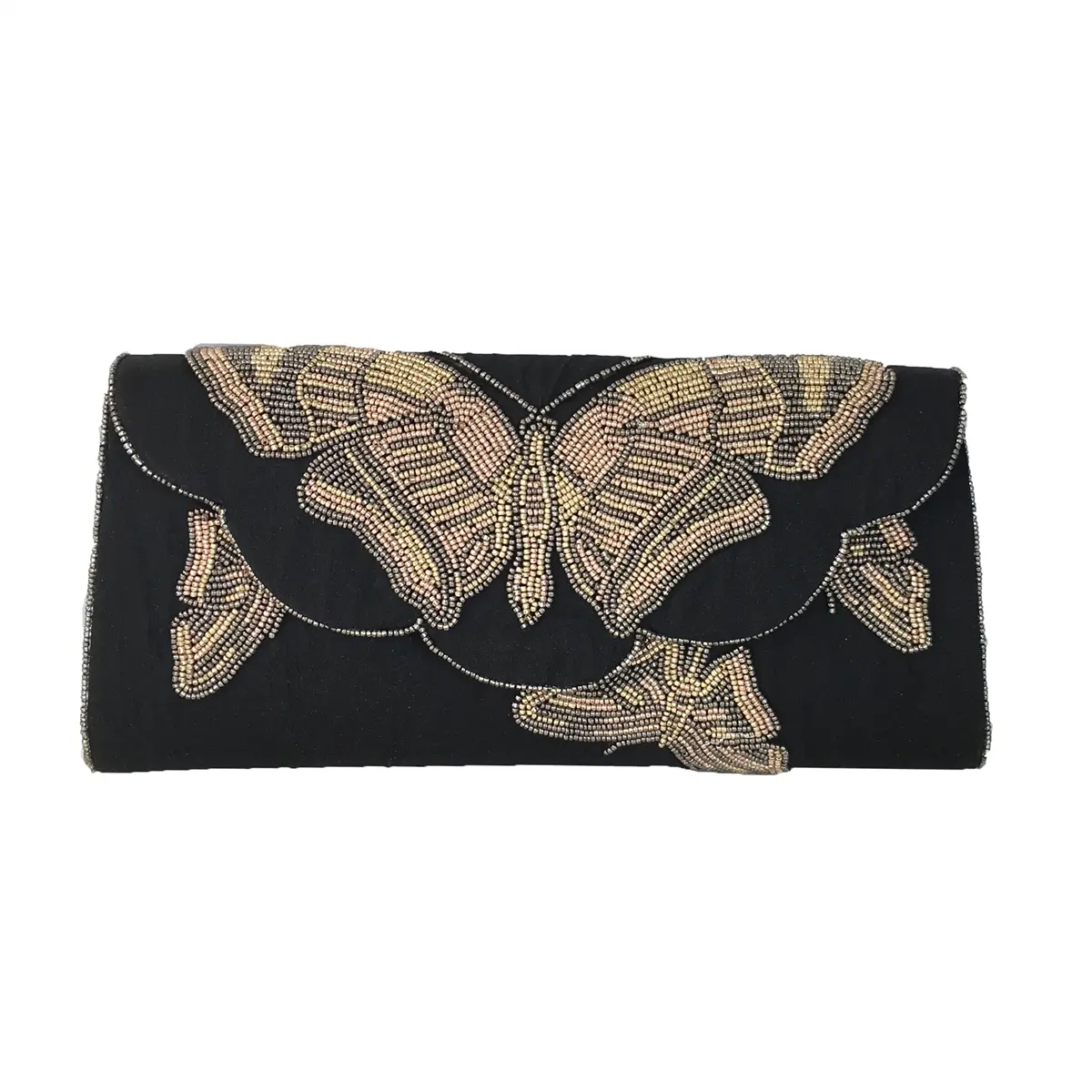 FSX Beth Art Deco Hand-Beaded Butterfly Evening Clutch, Women's Collectable Party Purse with Scalloped Edges & Removable Chain, Magnetic, Beads, Shoulder Clutch Women's Clutches & Wristlets