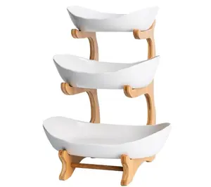 3 Tier Fruit Basket, Ceramic Fruit Bowl for Kitchen Counter, Home Fruit Bowl Set with Holder for Fruit Veggies Tray Snacks Nuts Bread Candy Storage Holder (Porcelain)