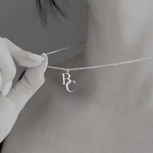 AS184 Custom Interlocking Initial Necklace,  Combined initials Gold Couple Monogram Pendant, Personalized His and Hers Letter Jewelry, Anniversary Gift for Girlfriend, Valentine's Day Present Customized Two Initials Necklace Gold Rope Chain