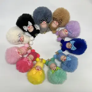 Baby Keychain Holiday Package 8 PCS Random Selected - Colorful Baby with Pom Pom, Pacifier, and Bowtie - 3.9 Inch Faux Fur Keychain for Daily Use, Valentine's Day Lover's Gift