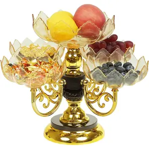Multi-layer Fruit Tray Rotatable Candy Tray Plastic Fruit Rack Snack Display Bowl for Table Decoration Table Organizer (Yellow)