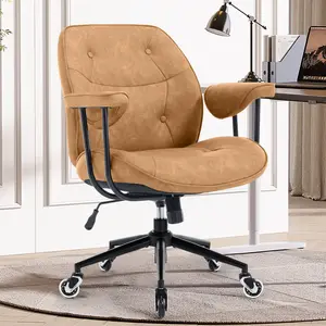 Modern Ergonomic Executive Office Chair, 250 lbs Capacity, Wide Cushioned Seat, Mid-Back Leather Fabric Desk Chair with Padded Armrests, Lumbar & Hip Support, Adjustable Swivel Computer Chair for Home Office