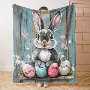 Easter Rabbit & Egg Pattern Blanket, 1 Count Soft Comfortable Throw Blanket, Cool Bedroom Bedding Blankets, Warm Napping Blanket for Home Office Camping, Soft Fluffy Blanket, Cozy Throw Blanket