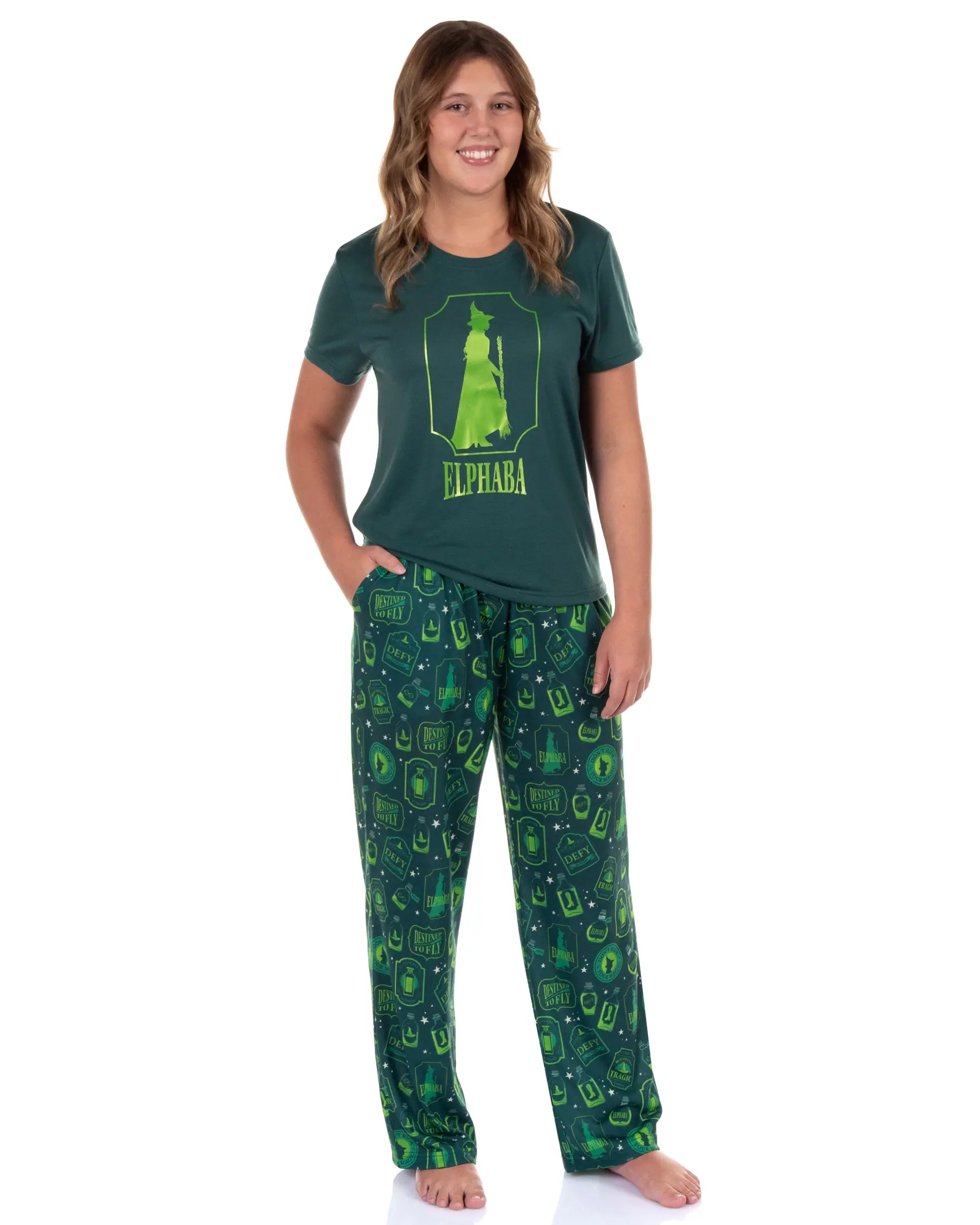 Wicked Pajamas Women's Elphaba Destined To Fly Shirt and Pants Pajama Set For Adults