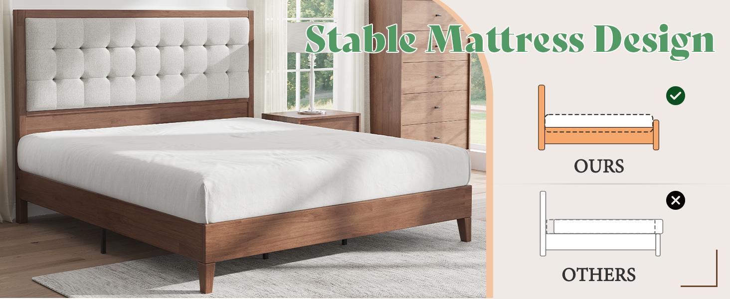 AMERLIFE Solid Wood Platform Bed Frame with Upholstered Tufted Headboard/Solid Wood Foundation, Pull-spot Tufted Handcraft, No Box Spring Needed, Bedroom Furniture/Best Gift Ideas/Christmas Gifts