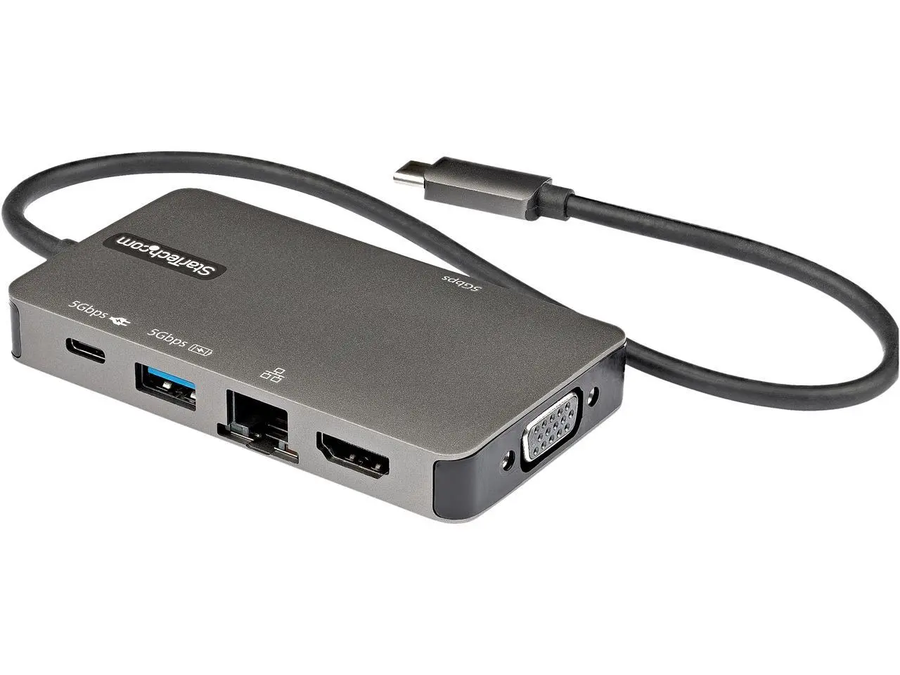 USB-C Multiport Adapter, USB-C to 4K 30Hz HDMI or 1080p VGA, USB Type-C Mini Dock with 100W Power Delivery Passthrough, 3-Port USB 3.0 Hub 5Gbps, GbE, 12" Long Attached Cable - Works w/ Thunderbolt 3