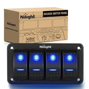 Nilight Universal 4-Gang Aluminum 5-Pin ON/OFF Blue Rocker Switch Panel for Vehicles, Electrical Equipment & Supplies