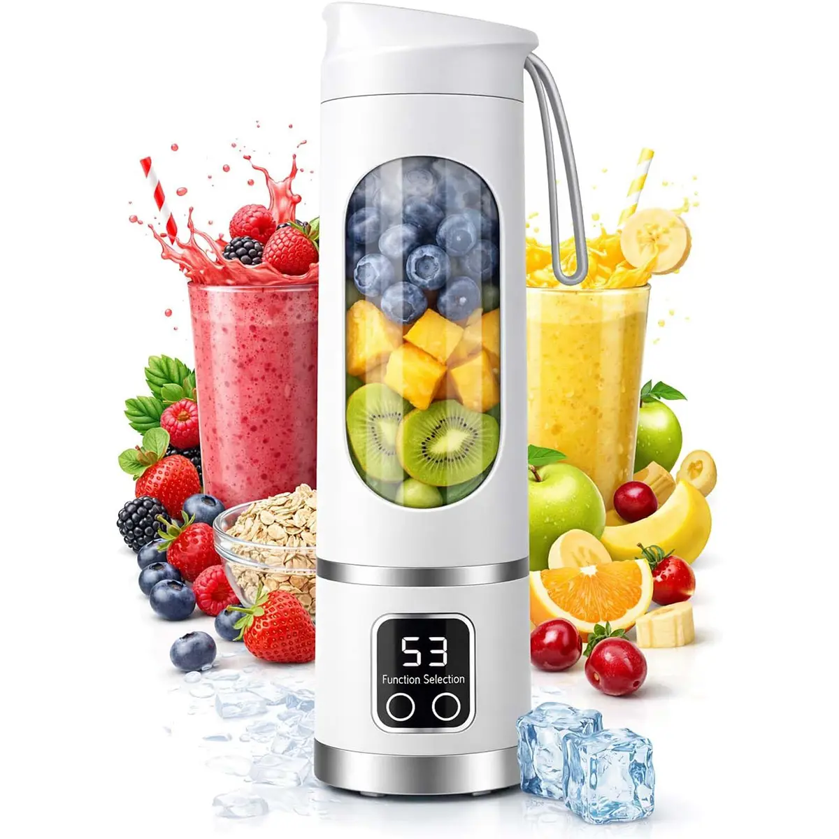 Portable 16oz Wireless Juicer, Portable Blender Personal Electric-Digital Multimode Smart LED Display, 3 Speed12-Blade Fresh Juice Bottle, USB Rechargeable for Shakes and Fruit Juice