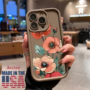 Phone Case for iPhone 16 15 14 Pro Max 13 12 11 XR XS Plus E Vintage Poppies Full Coverage Reinforced Lens Protection Durable Soft Cover for Girl
