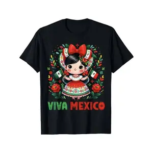 Viva Mexico Cute Mexican Graphic Women Cotton T-Shirt, Cinco de Mayo Tee, Comfort Casual Outfit, Mexican Flag Floral Print Shirt, Hispanic Heritage Gift Womenswear