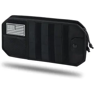 Tactical Car Sun Visor Organizer with Molle Panel Zipper Pouch & Glasses Clip Universal Fit for Trucks SUVs Jeeps Patrol Vehicles Semi-Rigid Storage