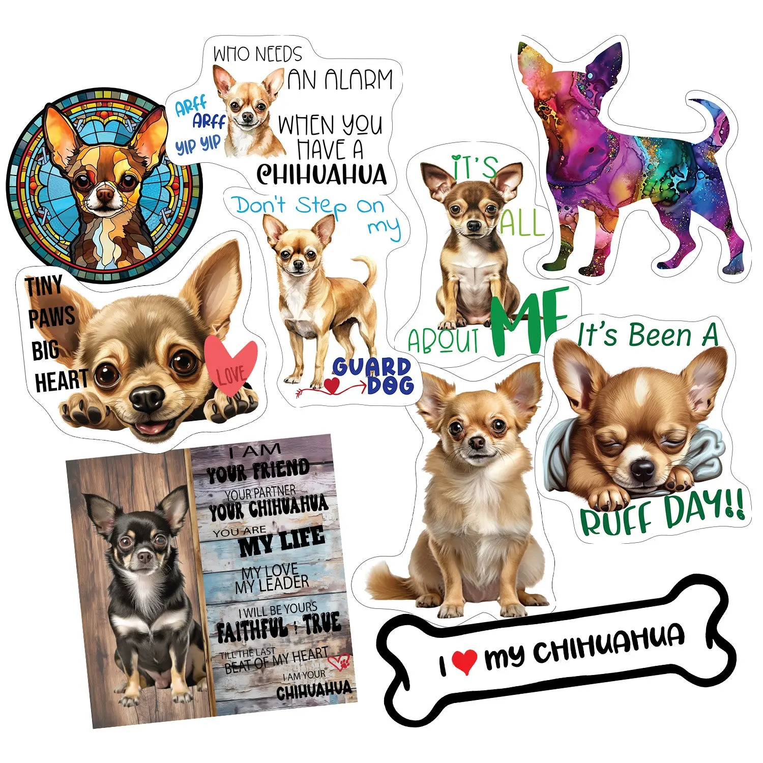 Chihuahua Stickers, Ten Vinyl Stickers Supporting Chihuahua, Great Chihuahua Gift, Decorative Stickers